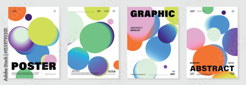 Modern gradient poster background vector set. Cover template with vibrant perspective geometric prism shapes. Ideal design for social media, cover, banner, flyer.