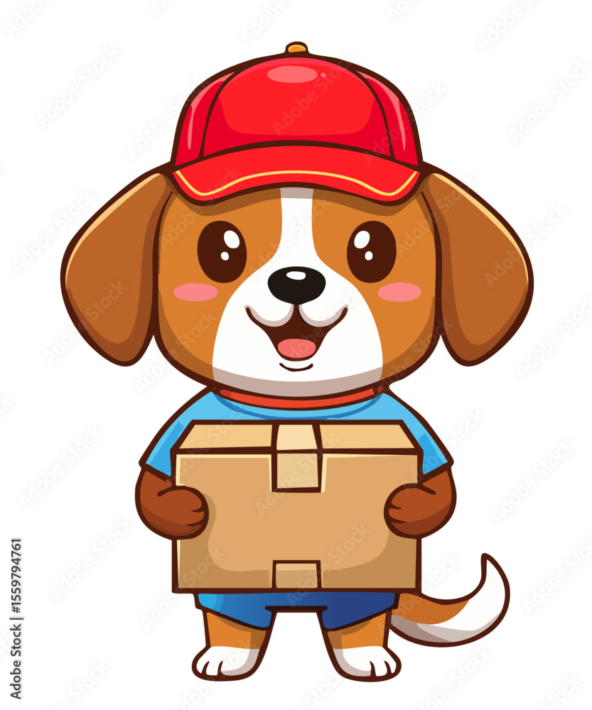 Fototapeta premium 荷物を配達する犬のキャラクター