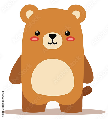 Cute teddy bear character standing, cartoon vector illustration isolated on white background.