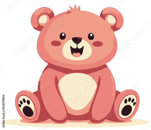 Cute teddy bear character standing, cartoon vector illustration isolated on white background.