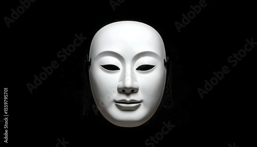 A scene of a white, expressionless mask in the dark
