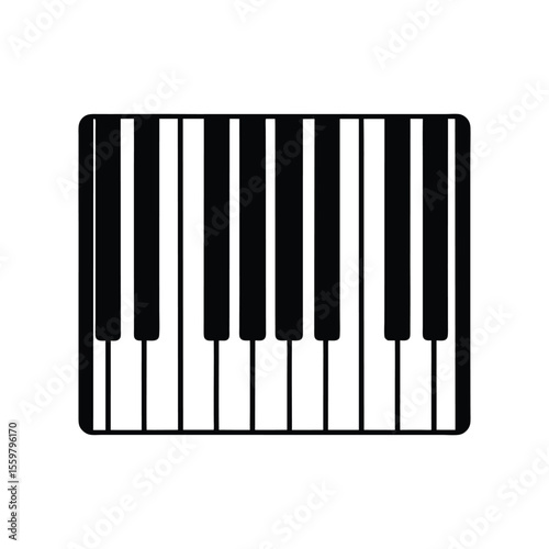 Abstract horizontal layout of piano keys in a striking black silhouette design