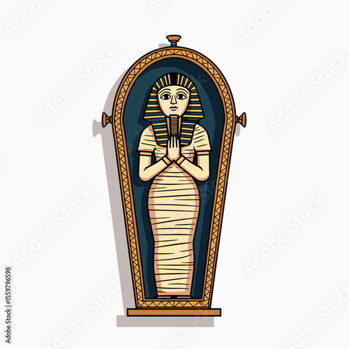 Cartoon Illustration of an Egyptian Mummy in a Sarcophagus, Ancient Egypt Theme