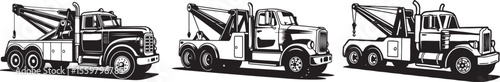 Three truck wrecker recovery vehicle emergency service roadside assistance