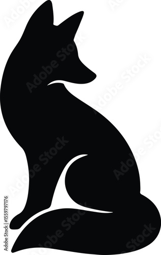 Silhouette fox sitting elegantly posing side profile Vector illustration