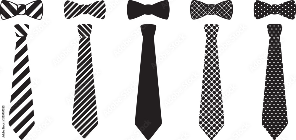 Set of black bow tie silhouettes vector illustration on white background