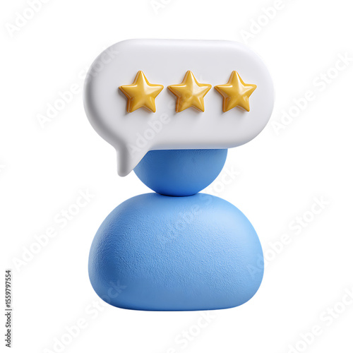 3D Render of Customer Feedback Three Star Rating in Speech Bubble Above User Icon
