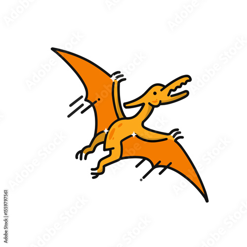 Cartoon Illustration of Flying Pterodactyl