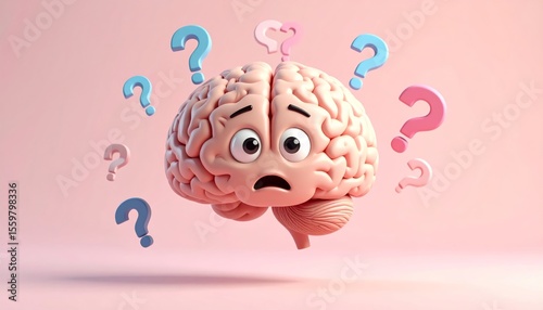 Confused 3D Brain with Question Marks