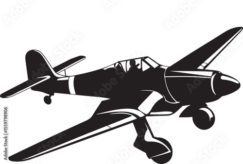 Vintage WWII Fighter Plane Silhouette, Vintage airplane aviation aircraft plane flying transport propeller design