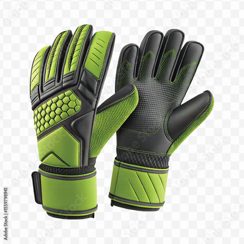 realistic 3d t goalkeeper gloves front and back view  in different color style isolated on transparent background	