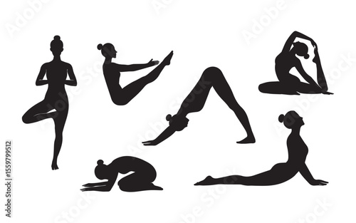 black and white yoga girl pose bundle