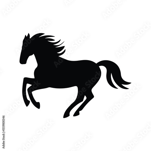 Black silhouette of a galloping horse in side view motion.