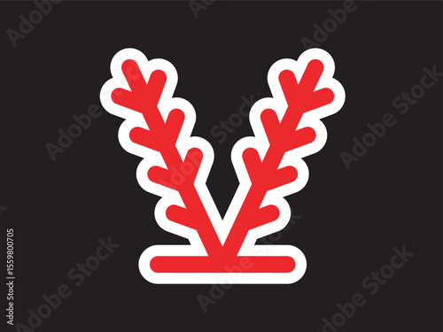 Simple Red and White Coral Reef Branch Illustration on Black Background