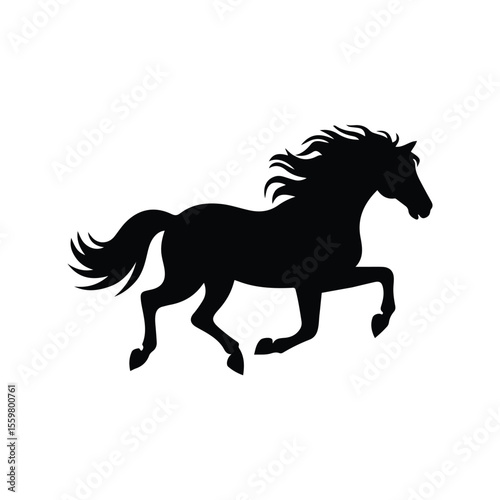 Running horse silhouette in elegant motion with flowing mane.