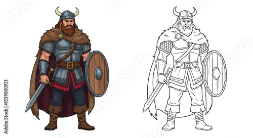 Mighty Beowulf Warrior Coloring Page Featuring Full Color and Crisp Outline Illustrations