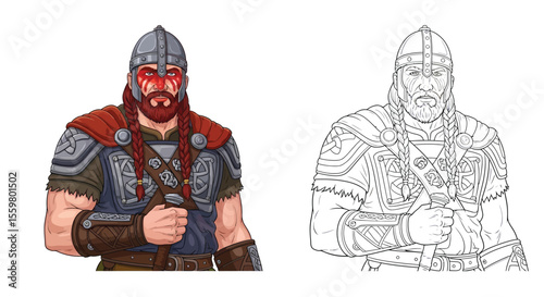 Cú Chulainn Celtic Warrior Coloring Page with Heroic Poses
