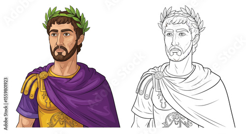 Legendary Emperor Constantine the Great Coloring Page Full Color and Crisp Line Art