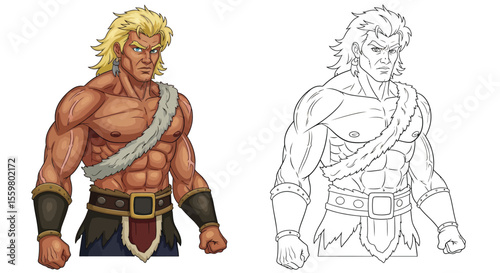 Mighty Enkidu Mesopotamian Hero Coloring Page Full Color and Crisp Outline Art