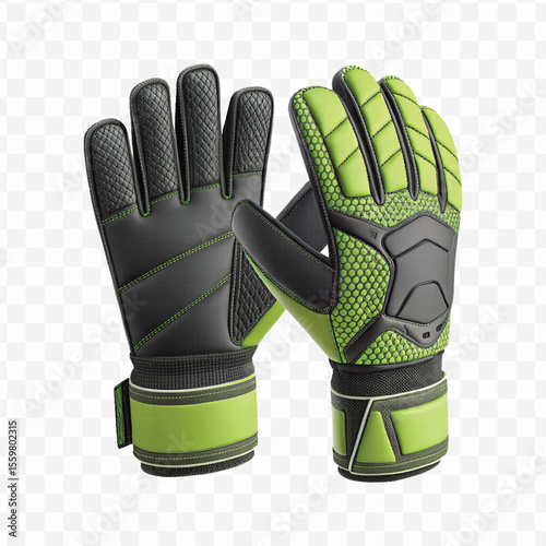 realistic 3d t goalkeeper gloves front and back view  in different color style isolated on transparent background	