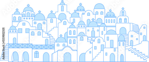 Idyllic aegean travel banner – cute rural town design for postcard, poster or advertisement