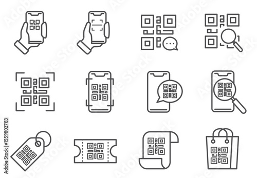 QR Tap Pay Monoline Icon. vector