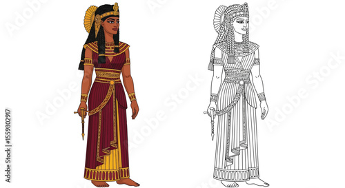 Divine Ishtar Mesopotamian Goddess Coloring Page Full Color and Crisp Outline Figures