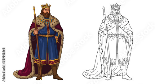King Charlemagne Coloring Page Grand Imperial Figure in Color and Outline Style