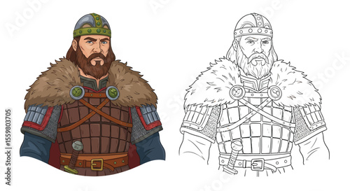 King Harald Hardrada Coloring Page Fierce Viking King in Color and Outline Styles