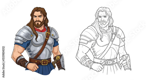 Lugh Celtic God Coloring Page Mythological Figure in Color and Outline Styles