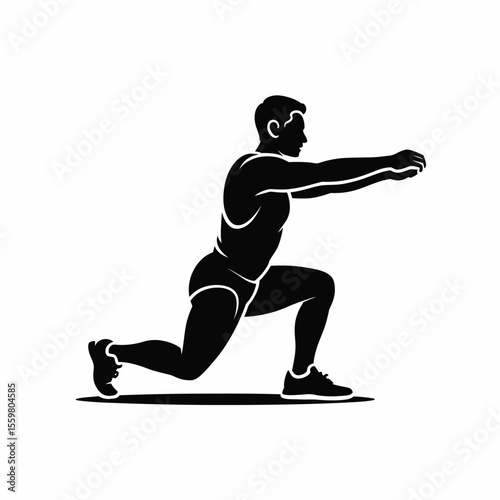 Black Silhouette of a Muscular Man Performing a Low Lunge Exercise Fitness Workout Graphic Design Icon