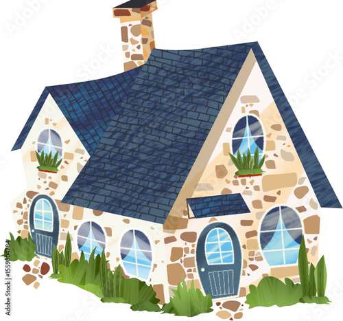 Charming Stone Cottage with Blue Roof