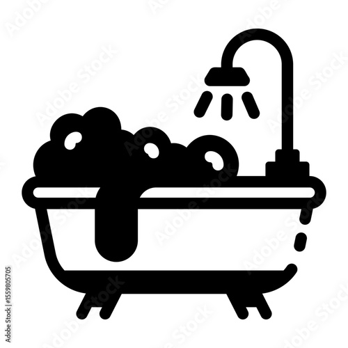 A glyph style icon showing a bathtub 
