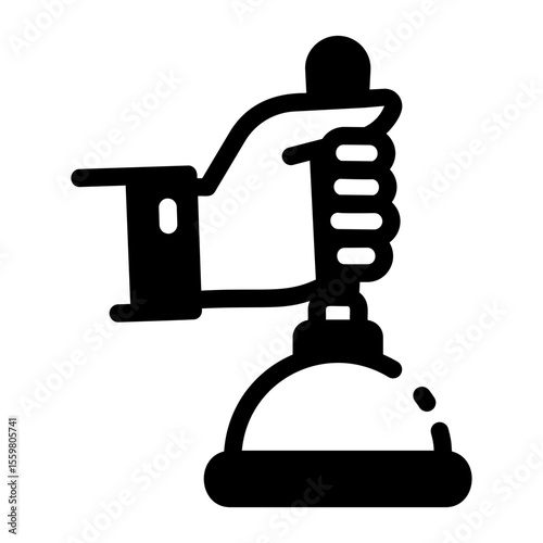 A linear icon showing washing hand under a shower 
