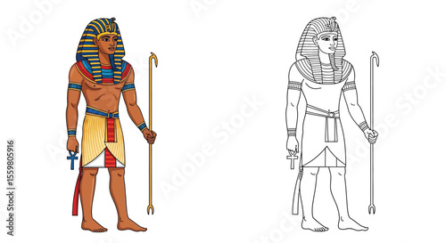Pharaoh Ramses the Great Coloring Page Ancient Egyptian Ruler in Colored Outline Art