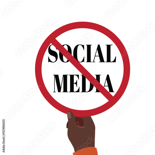 Illustration of stop social media symbol with hand, anti social media, restriction, warning