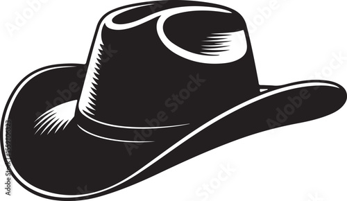Black Cowboy Hat Silhouette Icon Isolated on White