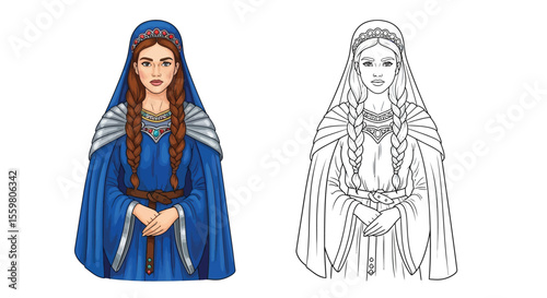 Rhiannon Welsh Mythology Heroine Coloring Page Iconic Figure in Two Artistic Styles