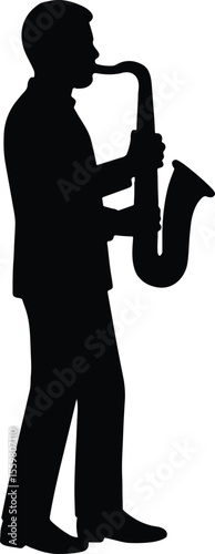 Silhouette musician playing saxophone jazz music concert vector illustration