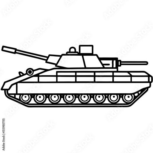 Black Line Art of Battle Tank — Clean White Background