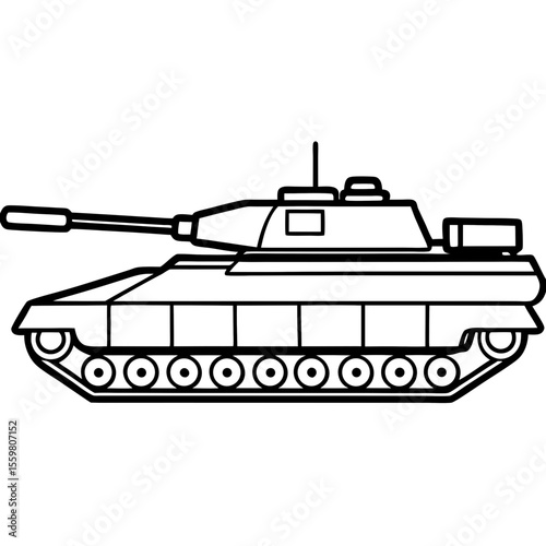 Black Line Art of Battle Tank — Clean White Background