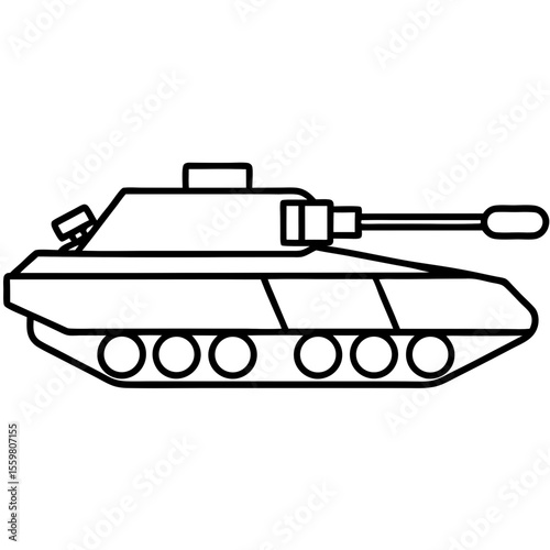 Black Line Art of Battle Tank — Clean White Background