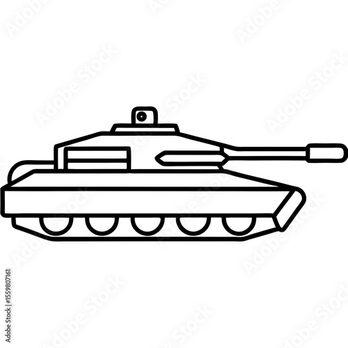 Black Line Art of Battle Tank — Clean White Background