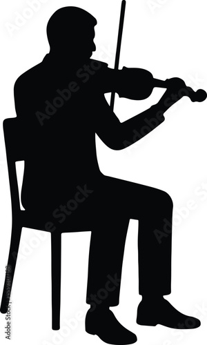 Silhouette musician playing violin sitting on chair Vector illustration