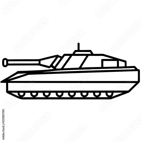 Black Line Art of Battle Tank — Clean White Background