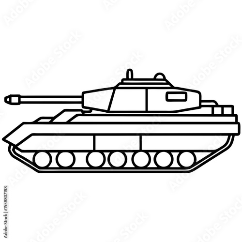 Black Line Art of Battle Tank — Clean White Background