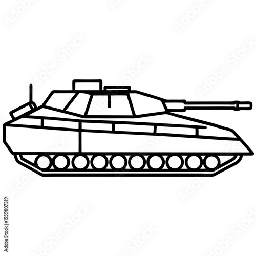 Black Line Art of Battle Tank — Clean White Background