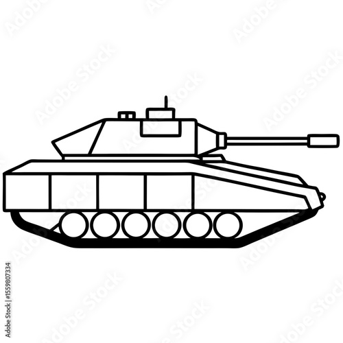 Black Line Art of Battle Tank — Clean White Background