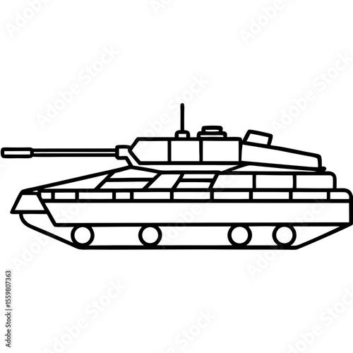 Black Line Art of Battle Tank — Clean White Background