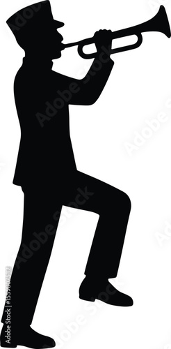 Silhouette marching band trumpet player isolated on white background Vector illustration